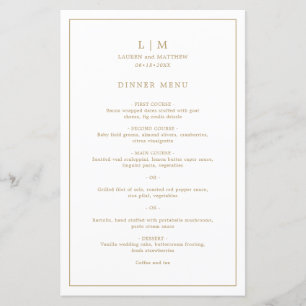 Simple Antique Gold Monogram Elegant Wedding Menu