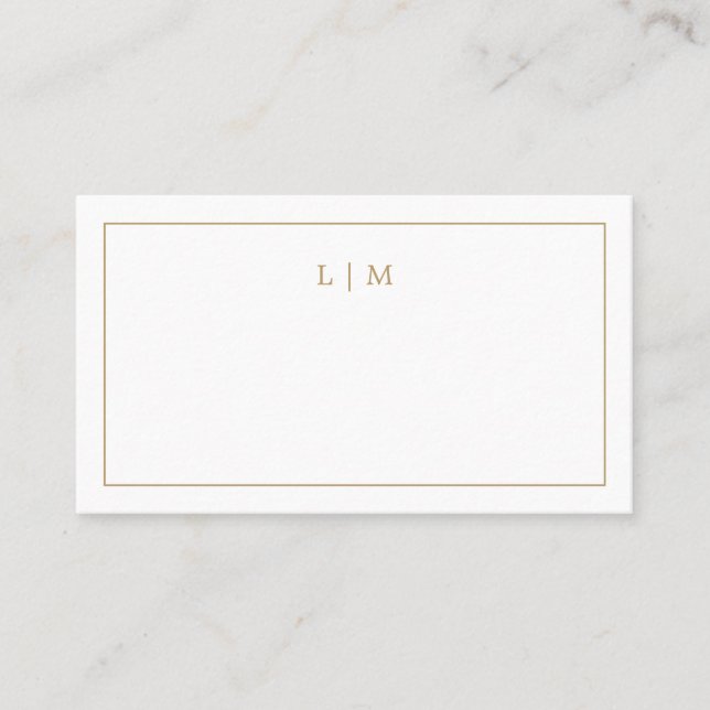 Simple Antique Gold Monogram Elegant Wedding Place Card (Front)