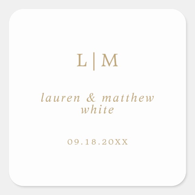 Simple Antique Gold Monogram Elegant Wedding Square Sticker (Front)