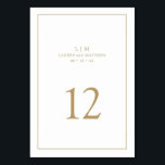 Simple Antique Gold Monogram Elegant Wedding Table Number<br><div class="desc">Simple wedding table number featuring an elegant and timeless design with your two letter monogram, names, date and table number surrounded a thin border. All design elements are faux gold over a white background and may be changed to any colour you wish in the design editing tool. A clean and...</div>