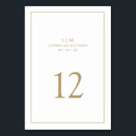 Simple Antique Gold Monogram Elegant Wedding Table Number<br><div class="desc">Simple wedding table number featuring an elegant and timeless design with your two letter monogram, names, date and table number surrounded a thin border. All design elements are faux gold over a white background and may be changed to any colour you wish in the design editing tool. A clean and...</div>