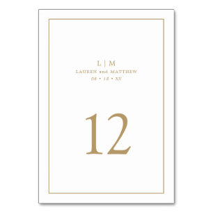 Simple Antique Gold Monogram Elegant Wedding Table Number