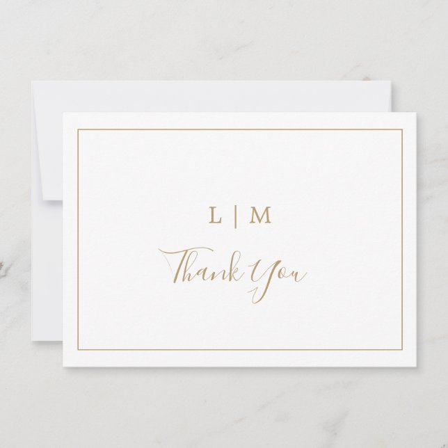 Simple Antique Gold Monogram Elegant Wedding Thank You Card (Front)