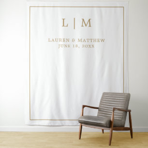 Simple Antique Gold Monogram Wedding Backdrop Tapestry