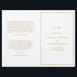 Simple Antique Gold Monogram Wedding Program<br><div class="desc">Simple folded Wedding Program featuring a modern yet elegant design with your two initial monogram along with your details surrounded by a thin border on the front cover. The inside has your wedding party on the left side and your order of ceremony on the right side. All design elements are...</div>