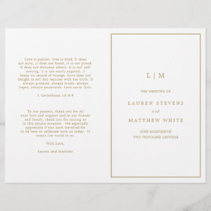 Simple Antique Gold Monogram Wedding Program