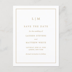 Simple Antique Gold Monogram Wedding Save the Date Announcement Postcard
