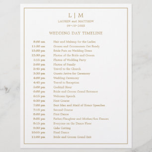 Simple Antique Gold Monogram Wedding Timeline