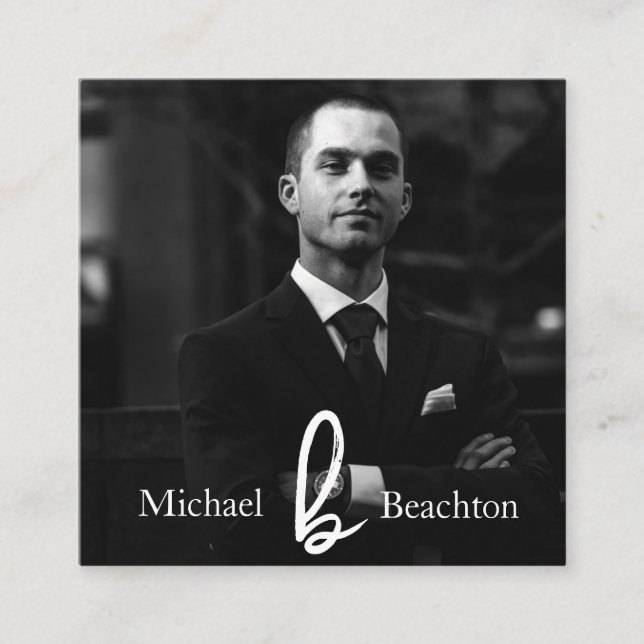 *~* Simple AP31 Photo Professional QR Minimal Square Business Card (Front)