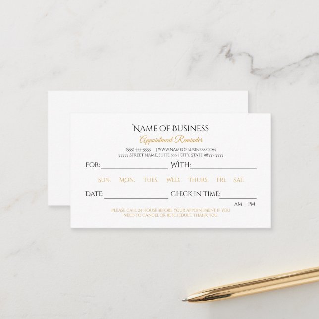 Simple Appointment Reminder Elegant Black and Gold (Front/Back In Situ)