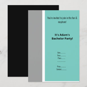 SIMPLE AQUA BLACK WHITE BACHELOR PARTY INVITE