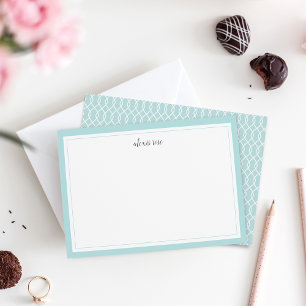 Simple Aqua Bordered Personalised Stationery Flat Card