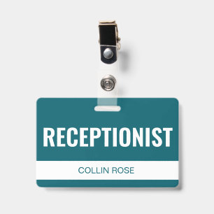 Simple Aqua Custom Hotel Receptionist Employee ID Badge