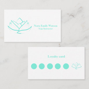 Simple Aqua Green and White Lotus Flower Flat Loyalty Card