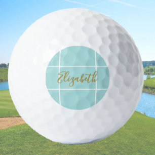 Simple aqua minimalist custom name ladies  golf balls