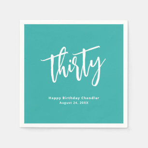 Simple Aqua Turquoise 30th Birthday Party Napkins
