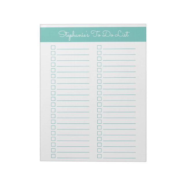 Simple Aqua Vertical 8.5x11 Two Column Checklist Notepad (Rotated)