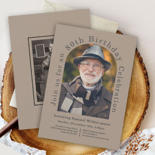 Simple Arch 80th Birthday Party with 2 Photos Invitation