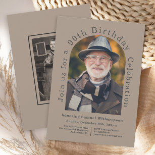 Simple Arch 90th Birthday Party with 2 Photos Invitation