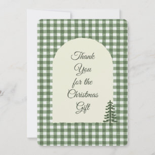 Simple Arch Christmas Tree Green Gingham Thank You Card