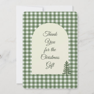 Simple Arch Christmas Tree Green Gingham Thank You Card