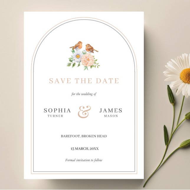Simple arch love birds save the date invitation (Creator Uploaded)