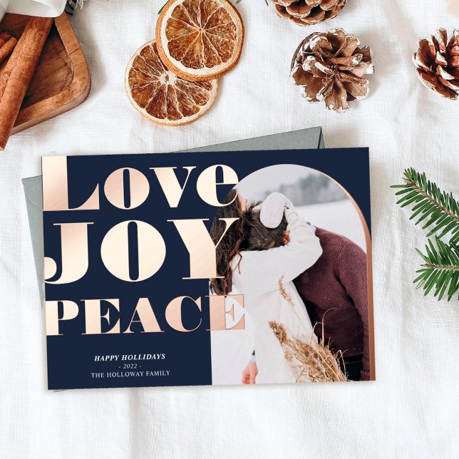 Simple arch love peace joy happy photo foil holiday card (Creator Uploaded)