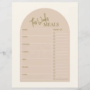 Simple Arch Minimal Text Weekly Meal Planner