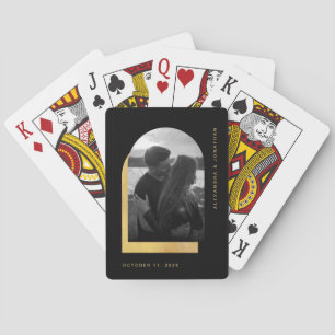 Simple Arch Modern Black and Gold with Photo Playing Cards