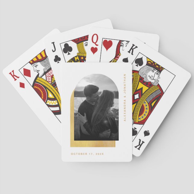 Simple Arch | Modern Gold and White with Photo Playing Cards (Back)