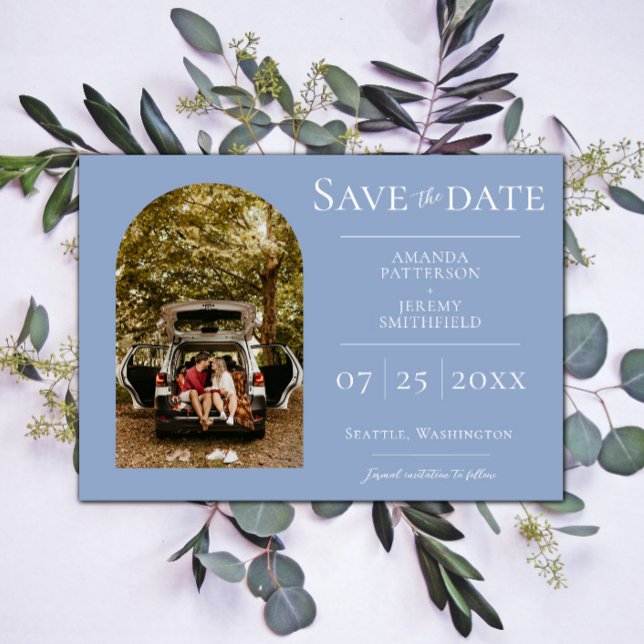 Simple Arch Photo | Dusty Blue Save the Date (Dusty Blue Simple Arch Photo Save the Date)