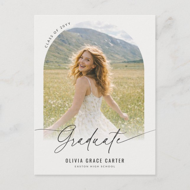 Simple Arch Photo Graduation Party Invitation Postcard (Front)