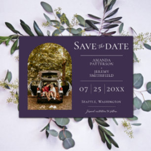 Simple Arch Photo Purple Save the Date