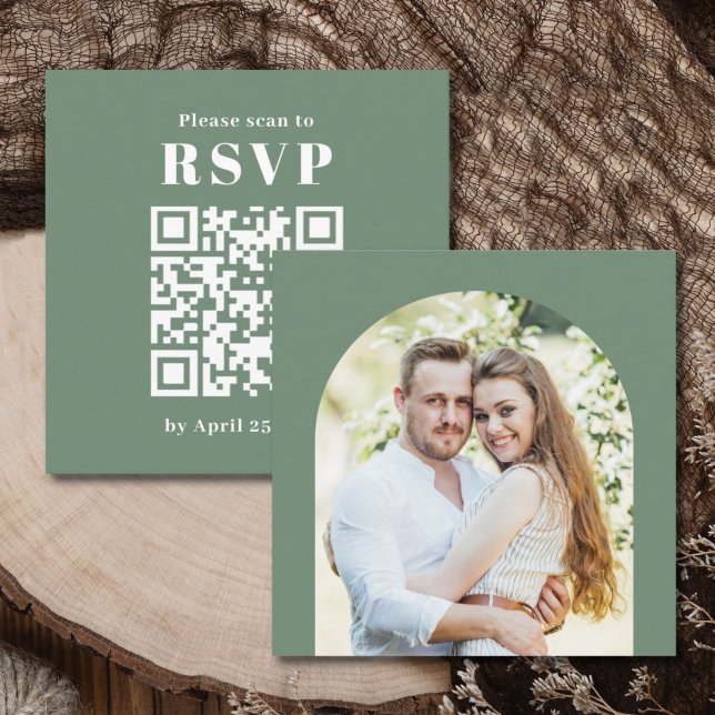 Simple arch photo QR Code RSVP Enclosure Card (Creator Uploaded)