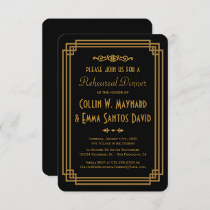 Simple Art Deco Black Rehearsal Dinner Invites