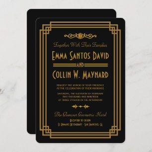 Simple Art Deco Black Wedding Invitations
