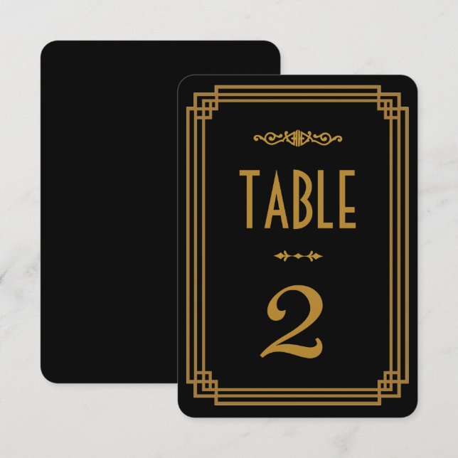 Simple Art Deco Black Wedding Table Numbers (Front/Back)