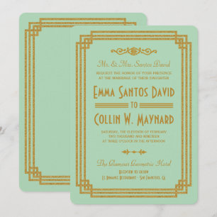 Simple Art Deco Mint Wedding Invites