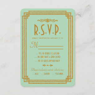 Simple Art Deco Mint Wedding Response Cards