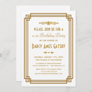 Simple Art Deco White Birthday Party Invites