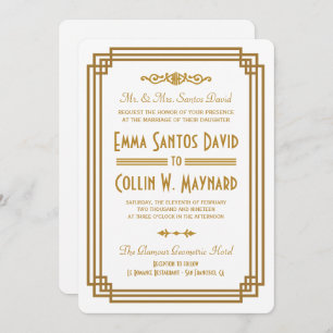 Simple Art Deco White Wedding Invitations
