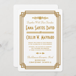 Simple Art Deco White Wedding Invites