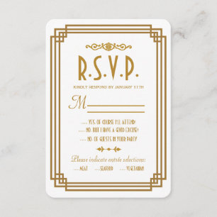 Simple Art Deco White Wedding RSVP Response Cards