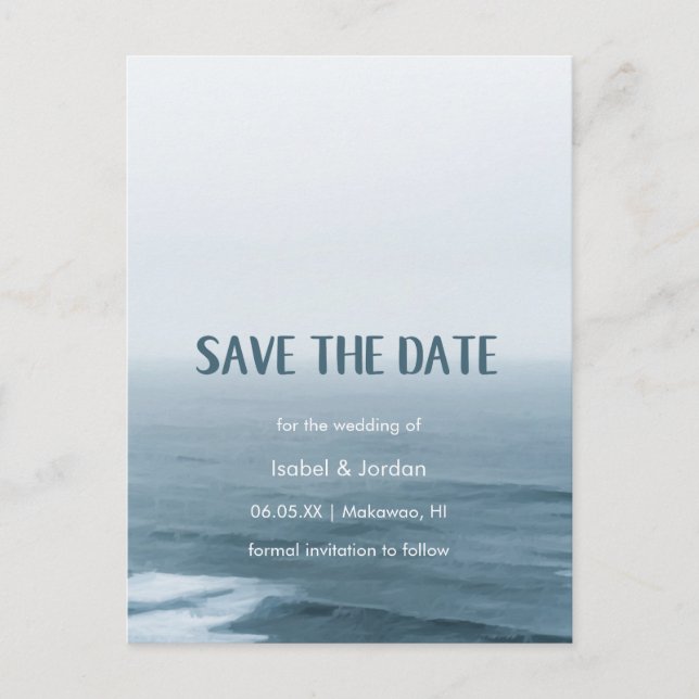 Simple Art Waves Beach Wedding Save the Date Announcement Postcard (Front)