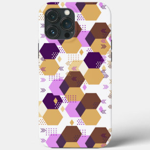 Simple artistic purple and gold geometric pattern iPhone 13 pro max case