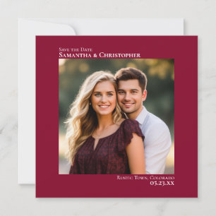 Simple Artsy Minimal Photo Cranberry Red Wedding Save The Date