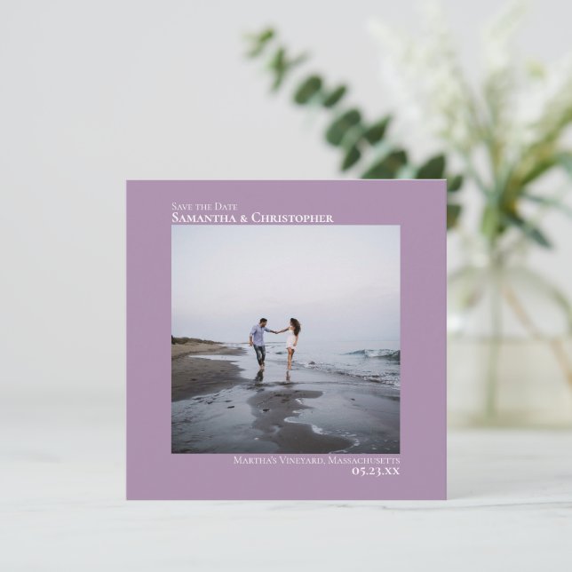 Simple Artsy Minimal Photo Lavender Wedding Save The Date (Standing Front)