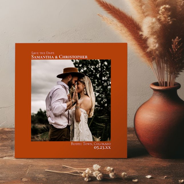 Simple Artsy Minimal Photo Rust Orange Wedding Save The Date (Creator Uploaded)