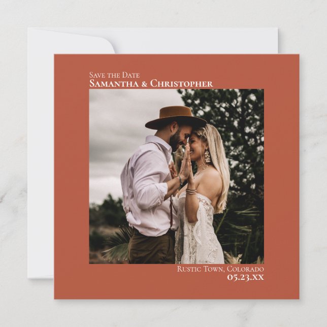 Simple Artsy Minimal Photo Terracotta Wedding Save The Date (Front)