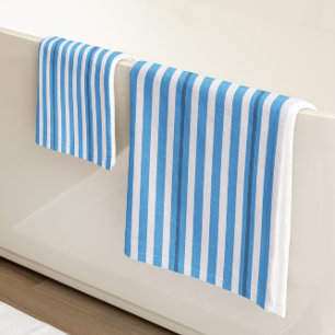 Simple Asst Sizes Blue and White Stripes Bath Towel Set